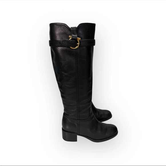 Salvatore Ferragamo Black Leather Gold HW Robespierre Riding Boots Size 8 B - Picture 2 of 8